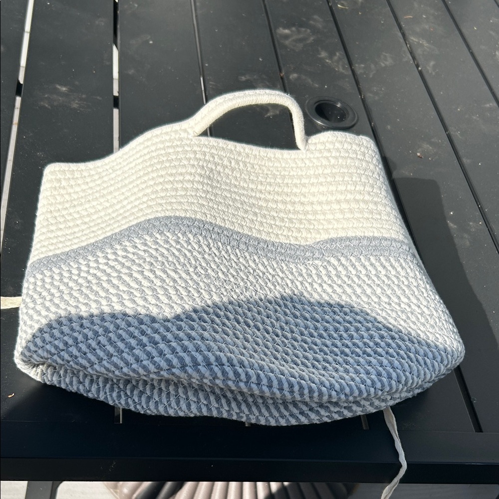 Ornavo Home Cotton Rope Storage Basket with Handles White and Gray